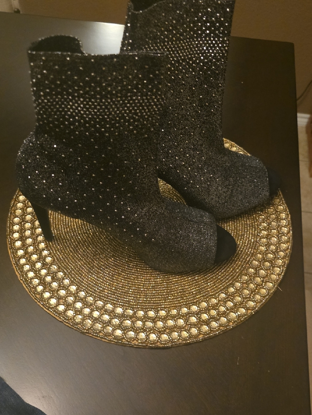 INC International Concepts Black Glitter Open-Toe Ankle Booties